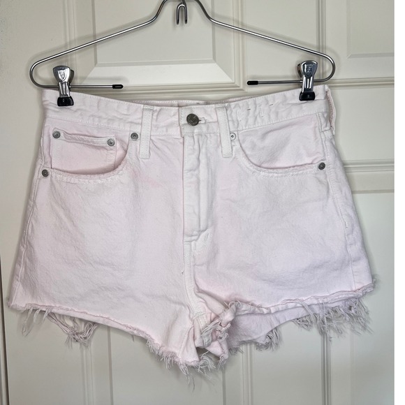 Madewell Denim Shorts High Waisted Frayed Hem Pink Raw Edge Casual Size 26 - Picture 1 of 6